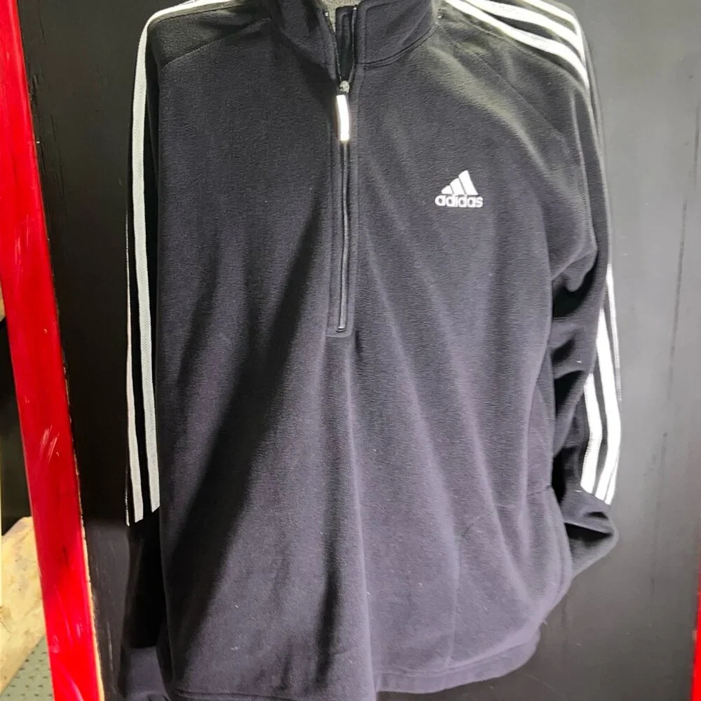 Adidas Men Large Black 1/4 Zip Pullover Fleece‎ Stretch Athletic Long Sleeve (Z)